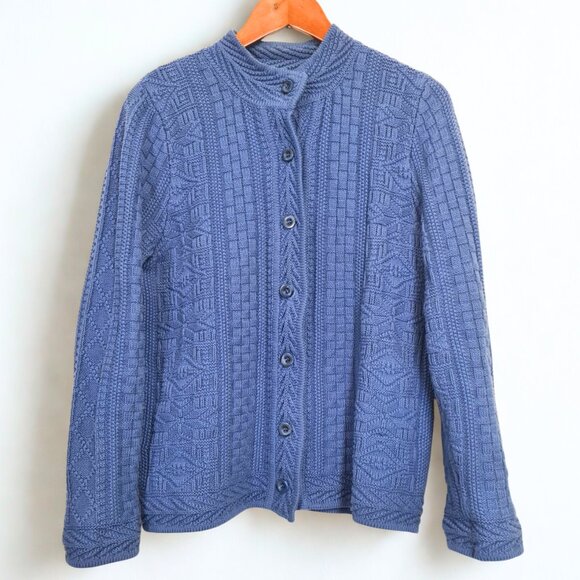 L.L.Bean Women Vintage Cardigan Size M Royal Blue Heavy Knit Nordic Button Down - Picture 2 of 16